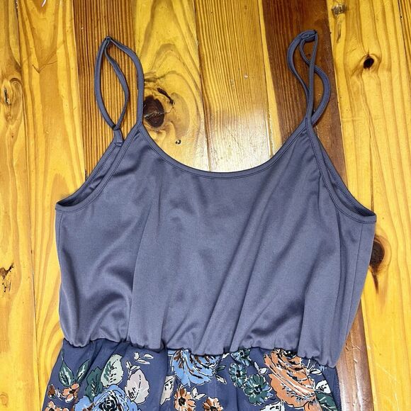 O'Neill Dark Floral Romper Shortall Size Med 1 Piece Blouson Romantic Boho Blue - Picture 10 of 16